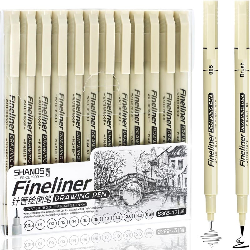 AKUBLE Micro Fineliner Black Drawing Pens,12 Waterproof Watercolor Painting Art Supplies Adults Anime Gifts Artist Fine Line Marker Archival Ink Micron Set Sketch Outline Manga Sketching Zentangle Teen Stuff - Image 1